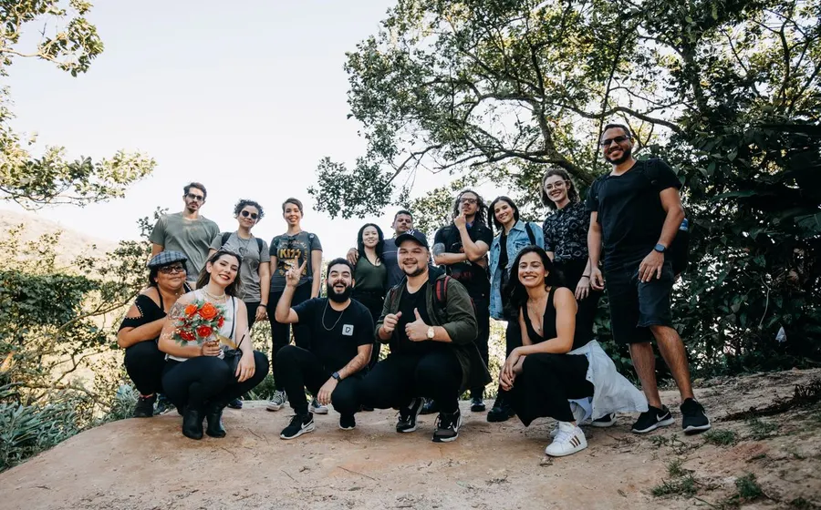 A diverse group of friends enjoying an outdoor trip together